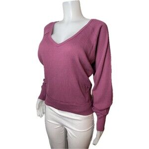 F. Free People Thermal Top Size XS Pink Blouse Dolman Sleeve  V Neck NWT $78